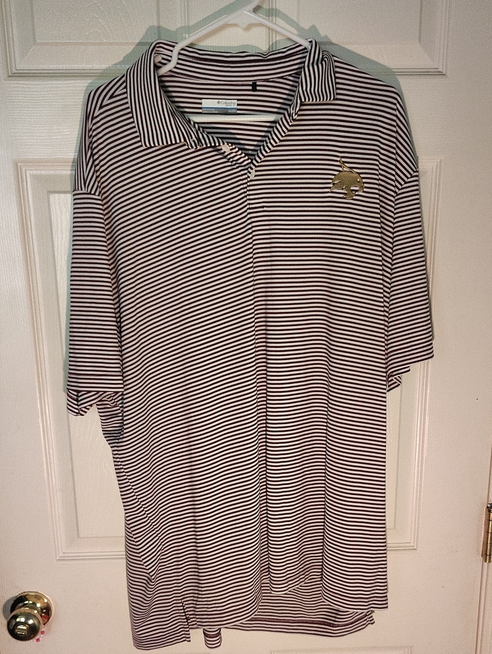 Men's Columbia Golf Texas State Bobcats Polo In White and Maroon Striped